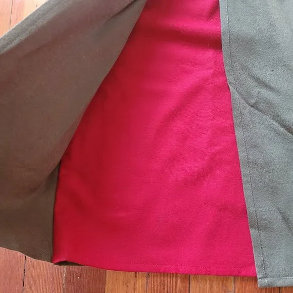 Vintage French Wool Skirt Olive Red Pencil, sz 2 - Picture 3 of 14